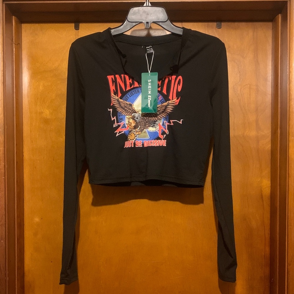 NWT Shein Size L Black Energetic Long Sleeve Crop Top